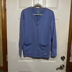 healing hands Blue V-Neck Button Cardigan Sweater